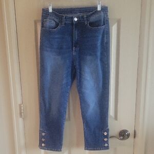 Women's Blue Jeans with Button Detail